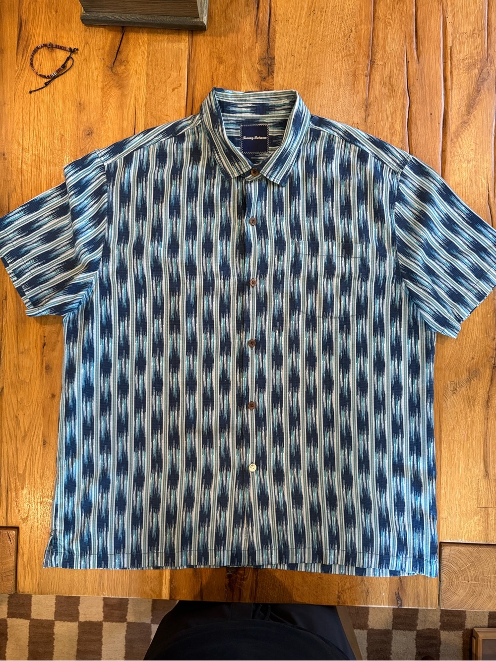 Tommy Bahama Blue Multi-Stripe Short-Sleeve 100% Linen Shirt